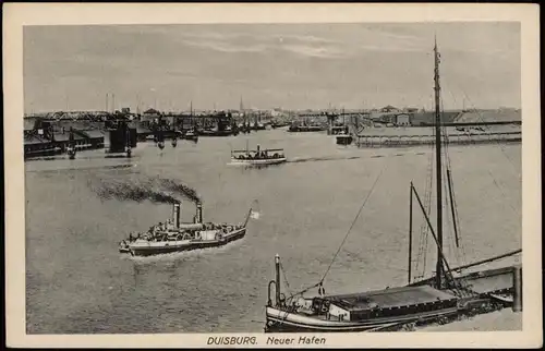 Ansichtskarte Ruhrort-Duisburg Schiff Partie Neuer Hafen 1910