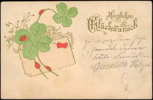 Glückwunsch Neujahr/Sylvester Kleeblatt Kleeblätter Glück 1904  Prägekarte