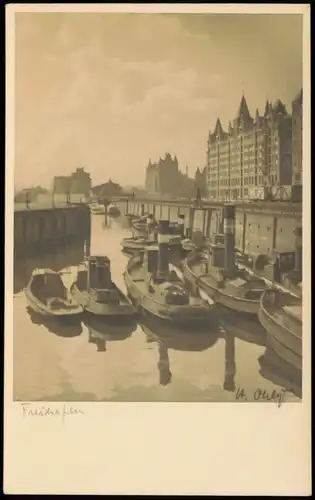 Ansichtskarte Hamburg Freihafen, Dampfer - mit Signatur 1928 Privatfoto