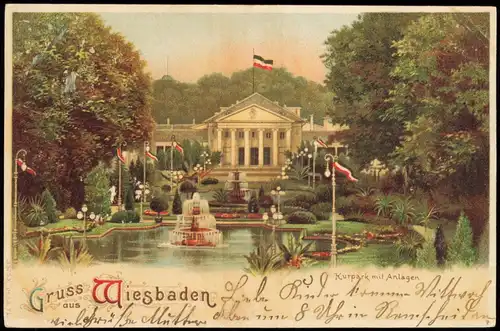 Ansichtskarte Litho AK Wiesbaden Kurhaus Kurpark Anlagen 1902