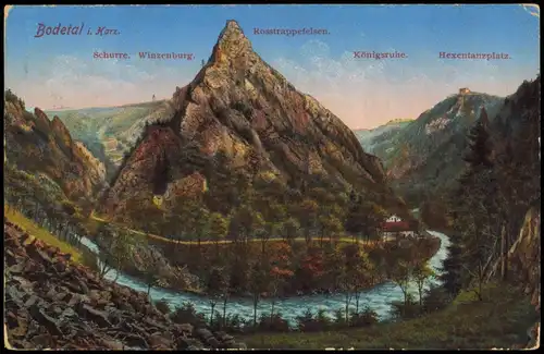 Ansichtskarte Thale (Harz) Roßtrappe (Felsen) 1915/1914