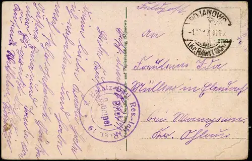 Postcard Bojanowo (b Rawitsch Rawicz) Kirche und Schule 1917  gel. Feldpost
