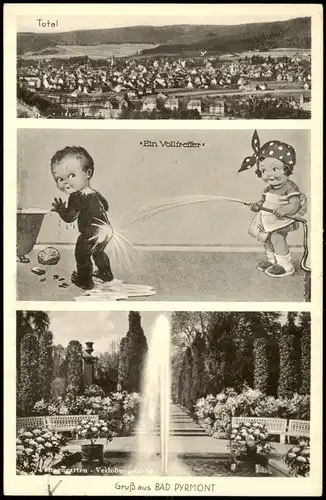 Bad Pyrmont 3 Bild Totale, Mädchen spritzt Schlamm des Jungen ab 1937