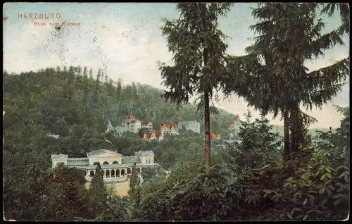 Ansichtskarte Bad Harzburg Blick zum Kurhaus 1910  gel. Bahnpoststempel Halle