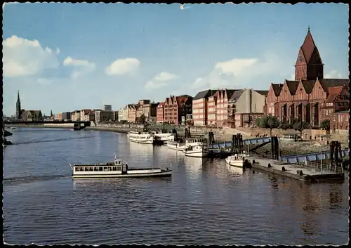 Ansichtskarte Bremen Panorama-Ansicht mit Weser Schiff Anlegestelle 1970