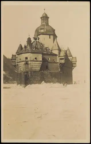 Kaub Burg Pfalzgrafenstein zugefrorener Rhein Menschen 1928 Privatfoto