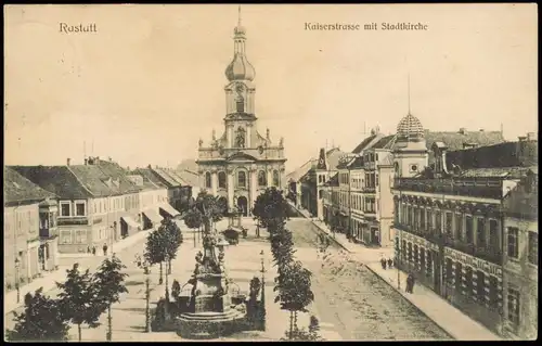 Ansichtskarte Rastatt Kaiserstraße 1906  gel von Rastatt nach Villingen Stempel