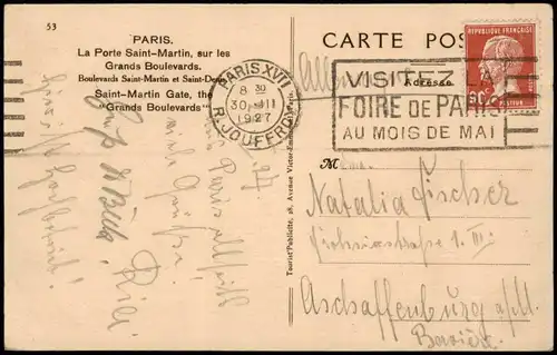 CPA Paris La Porte Saint-Martin sur les Grands Boulevards 1927