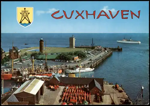 Ansichtskarte Cuxhaven Panorama mit Hafen und Nordsee Schiffen 1980