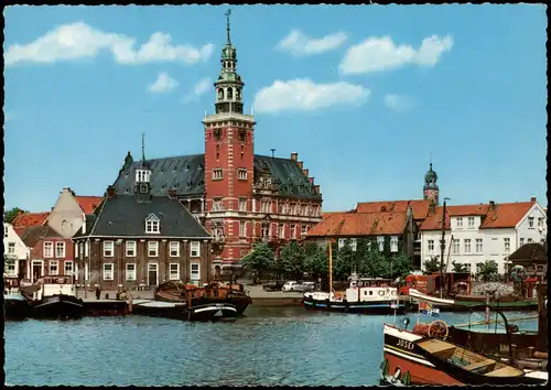 Ansichtskarte Leer (Ostfriesland) Hafen, Rathaus und Waage 1975