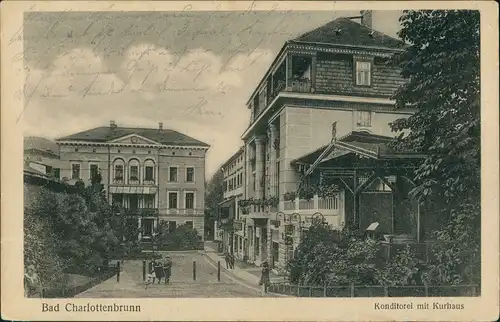 Postcard Bad Charlottenbrunn Jedlina-Zdrój Konditorei und Kurhaus 1918