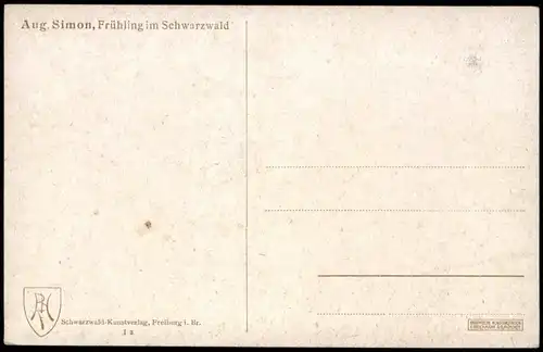 .Baden-Württemberg Künstlerkarte Aug. Simon, Frühling im Schwarzwald 1920