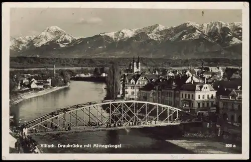 Ansichtskarte Villach Panorama mit Draubrücke und Mittagskogel 1939