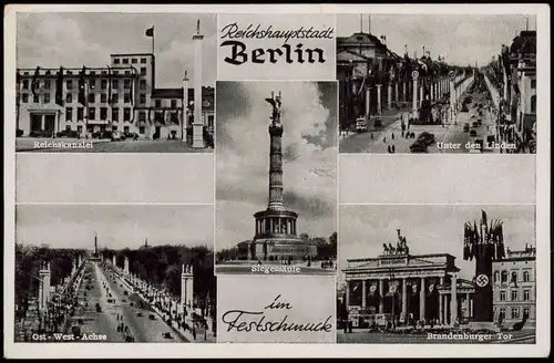 Berlin Mehrbild-AK Reichskanzlei, Unter den Linden, Brandenburger Tor uvm. 1942