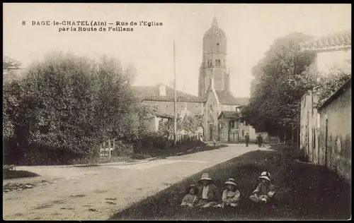 CPA Bâgé-le-Châtel Rue de l'Eglise par la Route de Feillens 1910