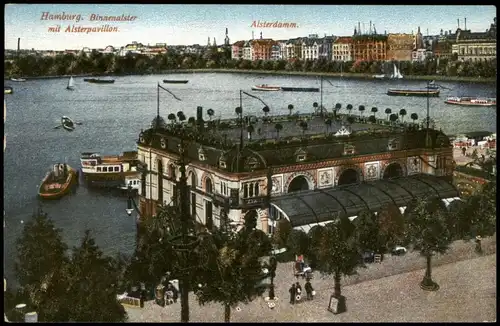 Ansichtskarte Hamburg Alsterpavillon, Boote - Alsterdamm 1913  Rollstempel