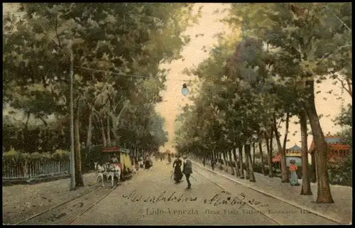 Cartoline Lido di Venezia-Venedig Venezia Straßenpartie - Pferdebahn 1905