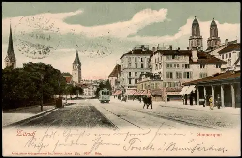 Ansichtskarte Zürich Straßen Ansicht Sonnenquai 1903