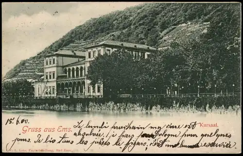 Ansichtskarte Bad Ems Panorama-Ansicht, Partie am Kursaal 1900