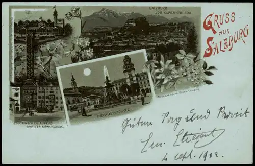 Ansichtskarte Salzburg Stadtteilansichten Gruss-Aus-Mondscheinkarte 1902 Luna