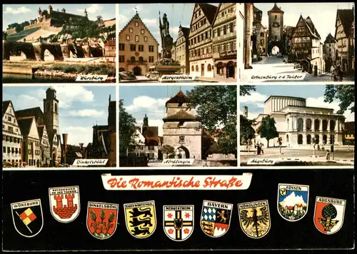 .Bayern Mehrbildkarte "Die Romantische Straße" div. Orte, Städte 1970
