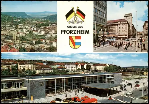 Ansichtskarte Pforzheim Mehrbildkarte Orts-/Stadt-Ansichten u.a. Bahnhof 1975