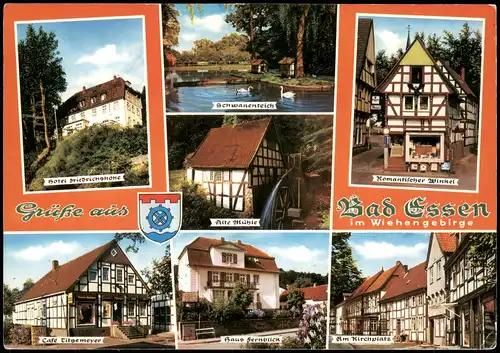 Bad Essen Mehrbild-AK ua. Häuser, Schwanenteich, Hotel Friedrichshöhe 1988