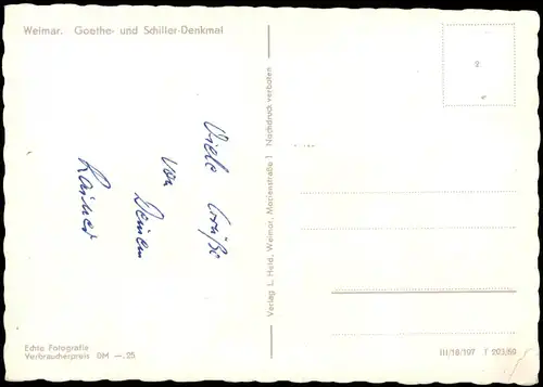 Ansichtskarte Weimar Goethe-Schiller-Denkmal 1959