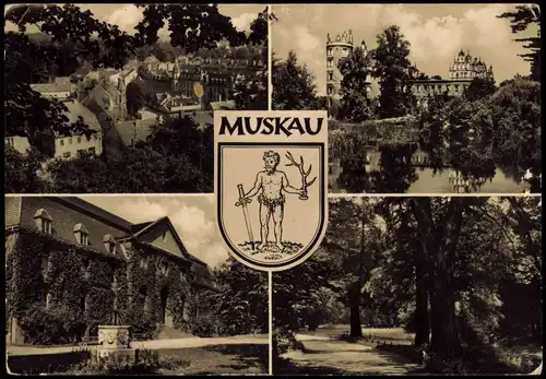 Ansichtskarte Bad Muskau DDR Mehrbildkarte mit 4 Ortsansichten 1956