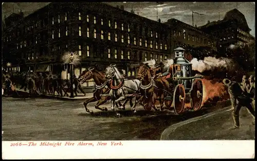 Postcard New York City The Midnight Fire Alarm - Feuerwehr 1908