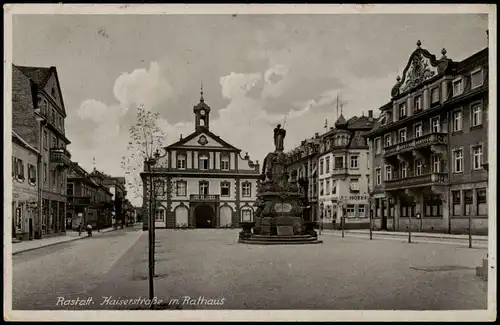 Ansichtskarte Rastatt Kaiserstraße mit Rathaus 1940