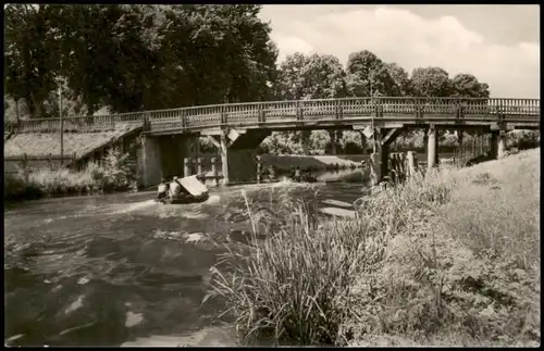 Ansichtskarte Zehdenick Holzbrücke, Floß - Flußpartie 1960