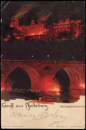 Ansichtskarte Heidelberg SCHLOSSBELEUCHTUNG Künstlerkarte Kley 1904