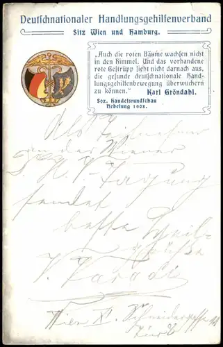 Ansichtskarte  Deutscher Handlungsgehilfenverband Wien Hamburg 1912