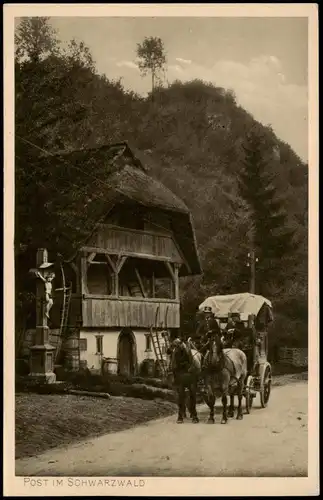 Ansichtskarte .Baden-Württemberg Schwarzwaldhausund Postkutsche Typen 1926