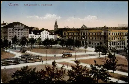 Ansichtskarte Kassel Cassel Königsplatz,Post, Straßenbahn 1912