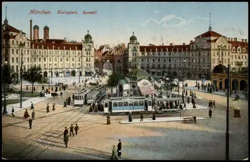 Ansichtskarte München Karlsplatz, Rondell - Straßenbahn 1916