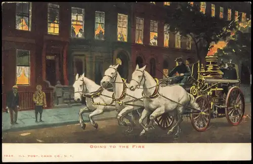 Postcard New York City GOING TO THE FIRE, Feuerwehr 1912