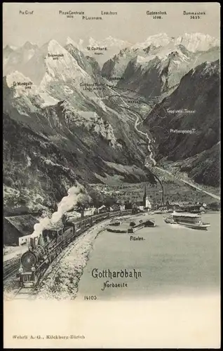 Ansichtskarte Flüelen Künstlerkarte Stadt Dampflokomotive 1911