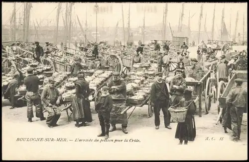 CPA Boulogne-sur-Mer Auf dem Fischmarkt 1908