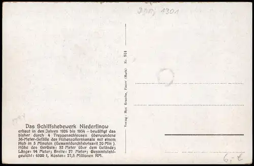 Ansichtskarte Niederfinow Schiffshebewerk 1932