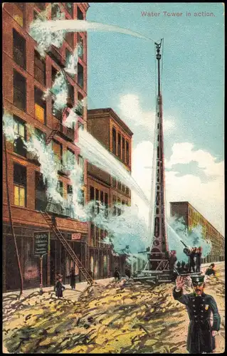 Postcard New York City Water Tower in action. Feuerwehr 1925