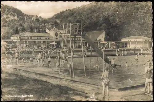 Ansichtskarte Badenweiler Schwimmbad - belebt 1953