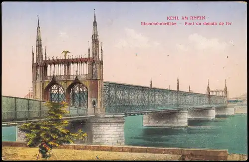 Ansichtskarte Kehl (Rhein) Eisenbahnbrücke Pont du chemin de fer 1920