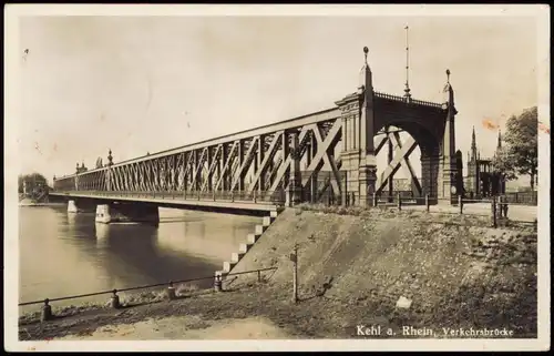 Ansichtskarte Kehl (Rhein) Verkehrsbrücke Rhein Brücke, Brückenkopf 1937