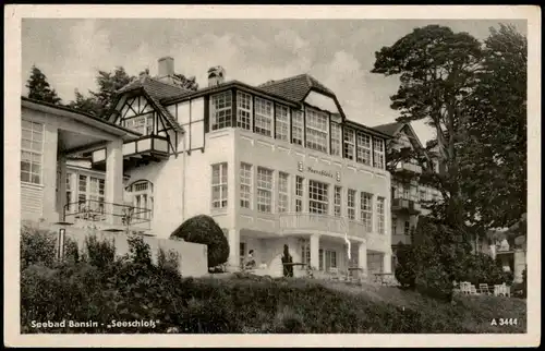 Ansichtskarte Bansin-Heringsdorf Usedom Ortsansicht Partie am Seeschloß 1957