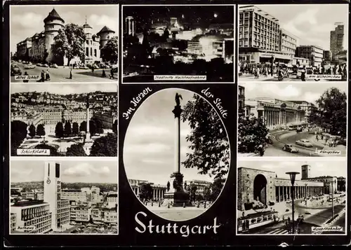 Stuttgart Mehrbildkarte ua. Schloß, Rathaus, Königsbau, Bahnhof uvm. 1968