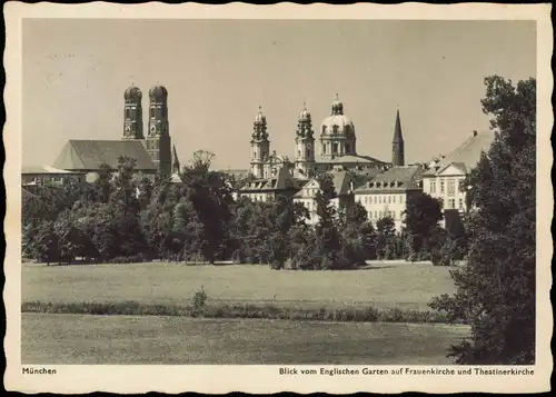 München Blick Englischen Garten Frauenkirche und Theatinerkirche 1955