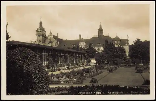 Postcard Kolberg Kołobrzeg Kurhaus Strandschloß u. Rosengarten 1940