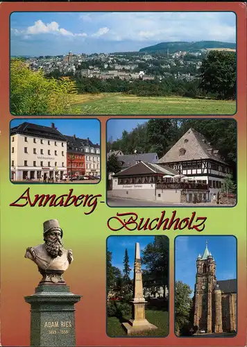 Annaberg-Buchholz Panoramablick, Kulturhaus Erzhammer, Fohnauer Hammer, Adam-Ries-Denkmal, Postmeilensäule am Köselitzplatz, Katharinenkirche in Buchholz 1995